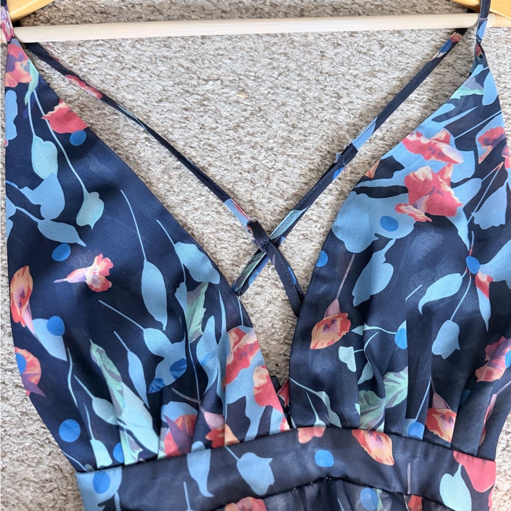 Navy Floral Strappy V-Neck Dress